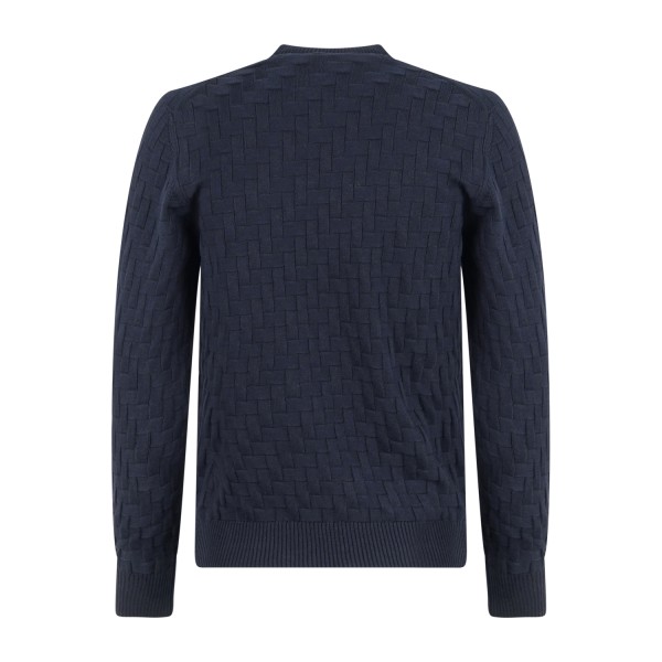 +39 Masq - Maglione girocollo blu in misto cotone e lana merino con lavorazione