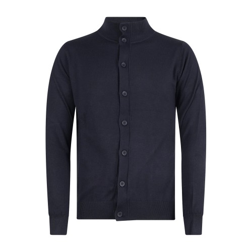Barbati - Maglione cardigan blu scuro con bottoni e collo alto per uomo |