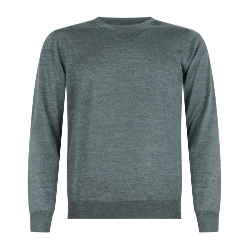 Gran Sasso - Maglione girocollo verde in lana vergine e seta per uomo |