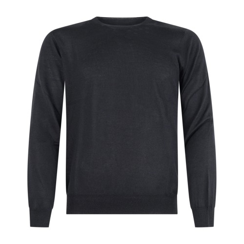 Gran Sasso - Maglione girocollo nero in lana vergine e seta per uomo |