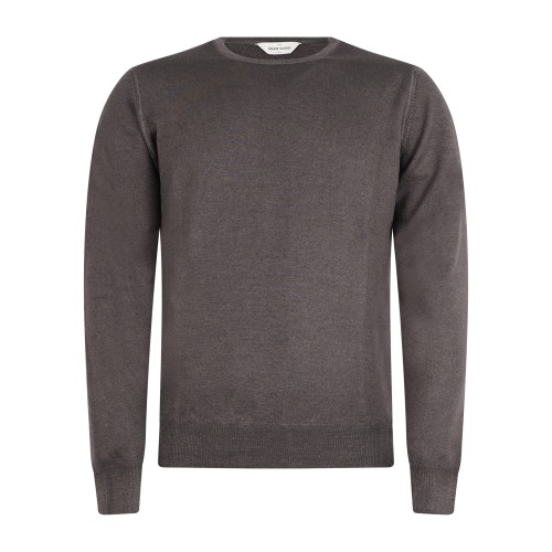 Gran Sasso - Maglione girocollo marrone in lana vergine tinto freddo per uomo |