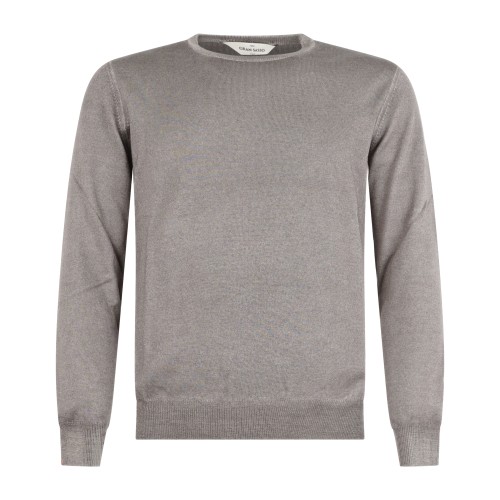 Gran Sasso - Maglione girocollo marrone in lana vergine tinto freddo per uomo |