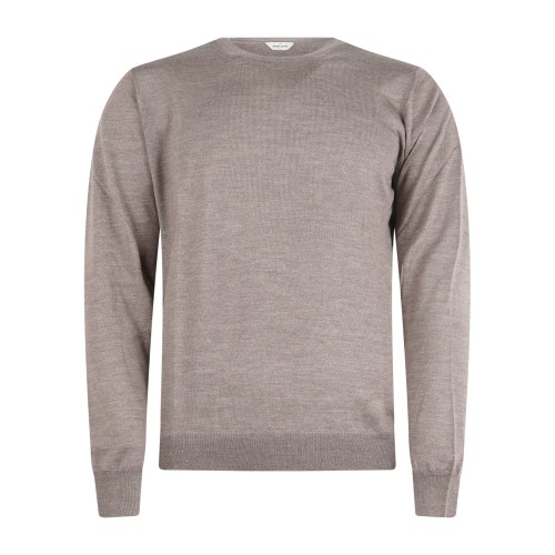 Gran Sasso - Maglione girocollo marrone in lana vergine e seta per uomo |