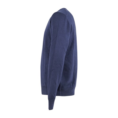 Gran Sasso - Maglione girocollo blu in lana vergine tinto freddo per uomo | 2