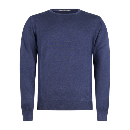 Gran Sasso - Maglione girocollo blu in lana vergine tinto freddo per uomo |