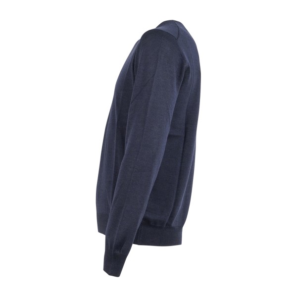 Gran Sasso - Maglione girocollo blu in lana vergine e seta per uomo | paricollo