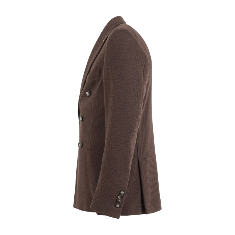 Havana & Co - Giacca marrone doppiopetto basso in jersey per uomo | h2479 g5633
