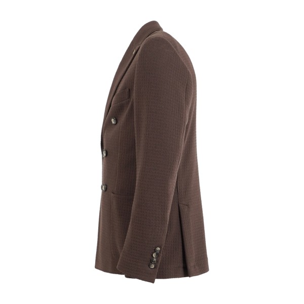 Havana & Co - Giacca marrone doppiopetto basso in jersey per uomo | h2479 g5633