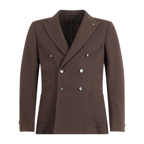 Havana & Co - Giacca marrone doppiopetto basso in jersey per uomo | h2479 g5633