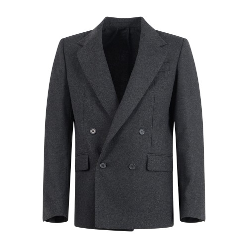 Marsem - Giacca grigia doppiopetto basso in flanella di lana per uomo | g090