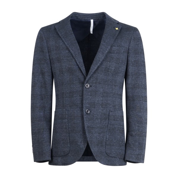 Alessandro Gilles - Giacca blu monopetto jersey fantasia check per uomo | egic
