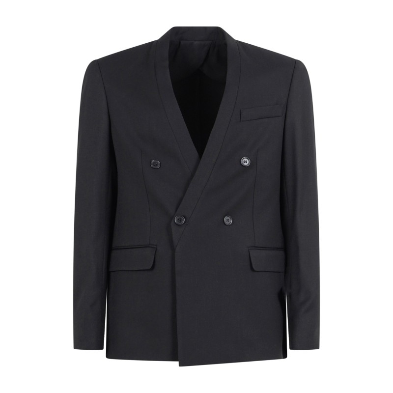 Marsem - Abito nero doppiopetto con collo coreano con pantalone vita alta per