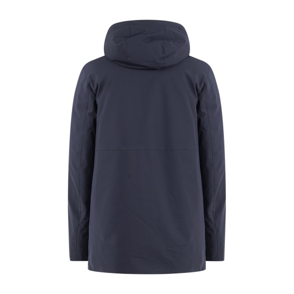 DUNO - Parka corto blu con doppio cappuccio in tessuto tecnico bi-stretch per