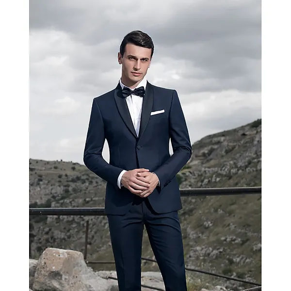 Angelo Toma - Abito smoking rever sciallato blu per uomo | 