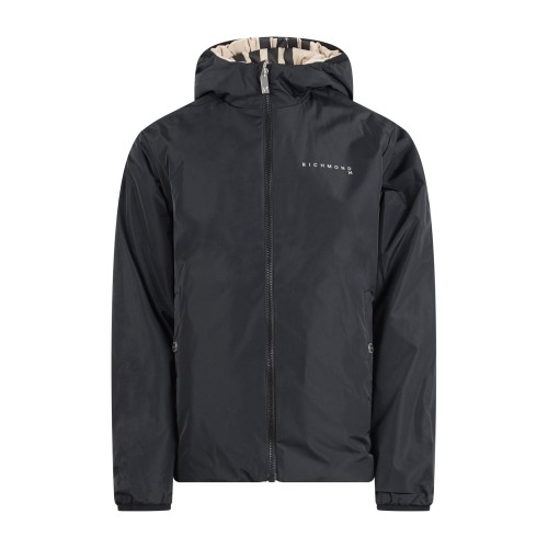 Richmond X - Giubbotto nero Samari reversibile con cappuccio e stampa logo per