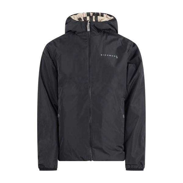 Richmond X - Giubbotto nero Samari reversibile con cappuccio e stampa logo per