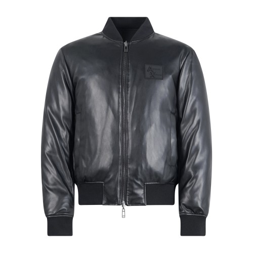 Armani Exchange - Giubbotto nero reversibile in ecopelle con patch logo per