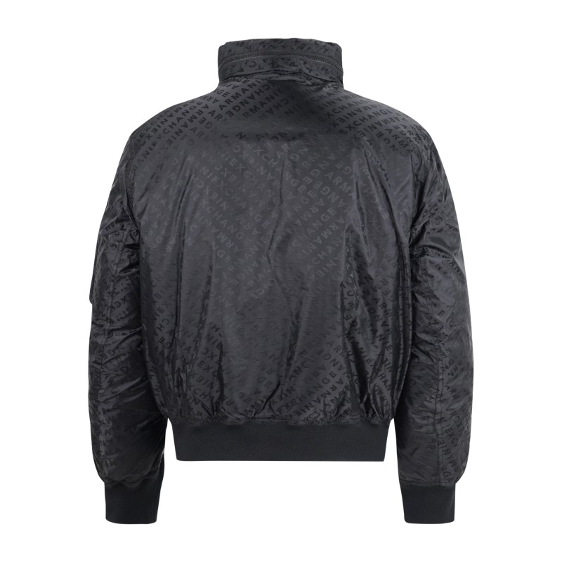 Armani Exchange - Giubbotto nero lavorazione jacquard all-over e cappuccio