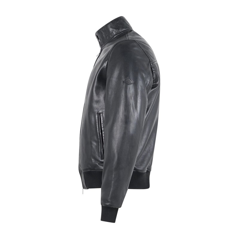 Roy Roger's - Giubbotto nero in pelle con patch logo per uomo | rru800cb94xxxx