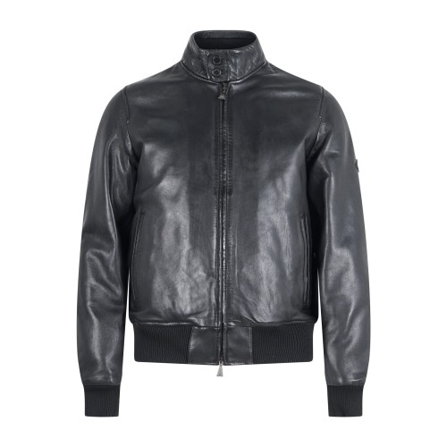 Roy Roger's - Giubbotto nero in pelle con patch logo per uomo | rru800cb94xxxx