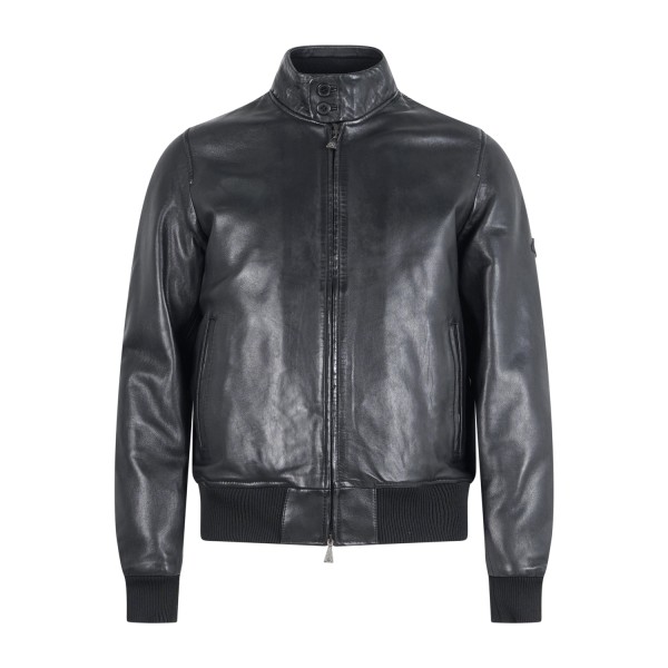 Roy Roger's - Giubbotto nero in pelle con patch logo per uomo | rru800cb94xxxx