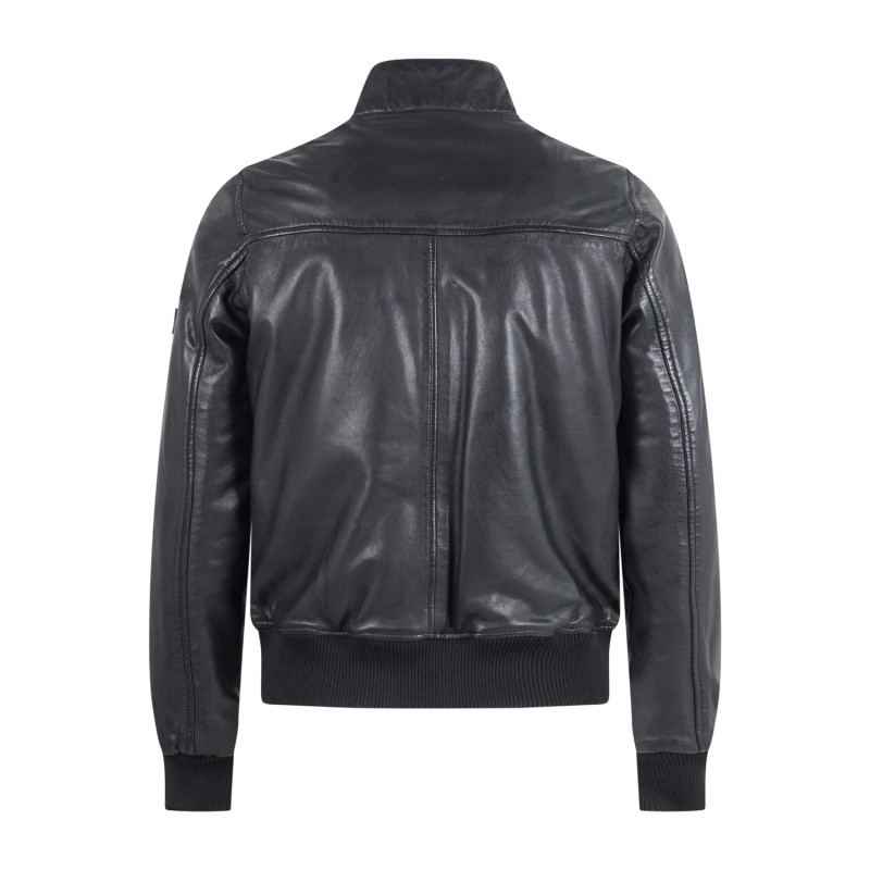 Roy Roger's - Giubbotto nero in pelle con patch logo per uomo | rru800cb94xxxx