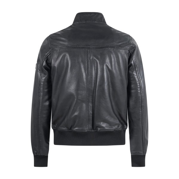 Roy Roger's - Giubbotto nero in pelle con patch logo per uomo | rru800cb94xxxx