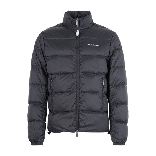 Armani Exchange - Giubbotto nero con collo alto con logo stampato sul petto per