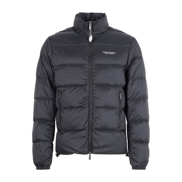 Armani Exchange - Giubbotto nero con collo alto con logo stampato sul petto per