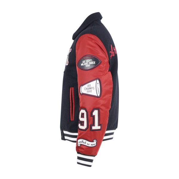 Armani Exchange - Giubbotto multicolore stile college in lana ed nylon per uomo