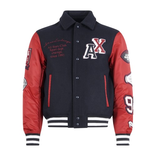Armani Exchange - Giubbotto multicolore stile college in lana ed nylon per uomo