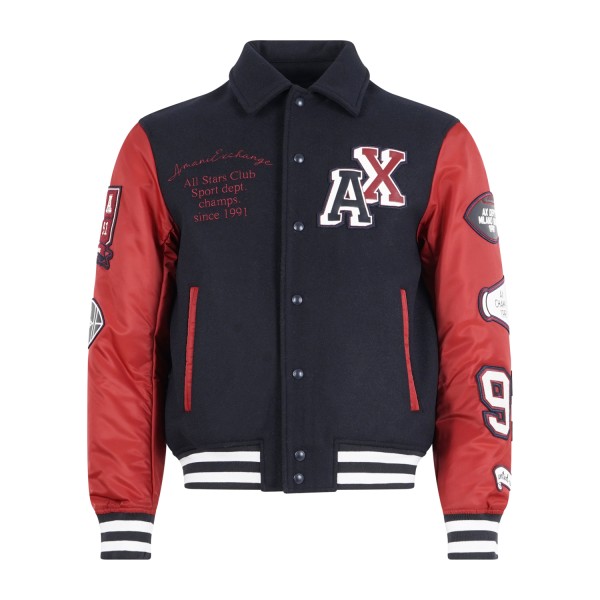 Armani Exchange - Giubbotto multicolore stile college in lana ed nylon per uomo