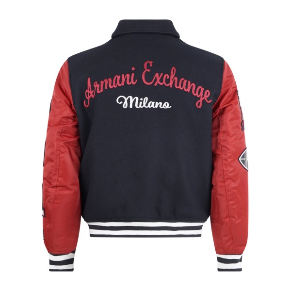 Armani Exchange - Giubbotto multicolore stile college in lana ed nylon per uomo