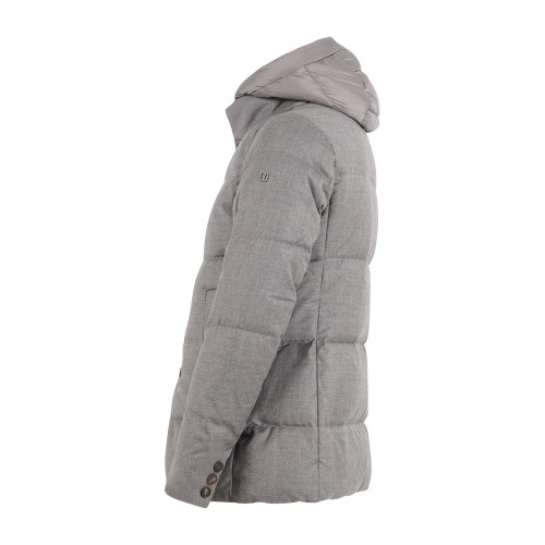 DUNO - Giubbotto marrone in lana tecnica con pettorina e cappuccio staccabili 2