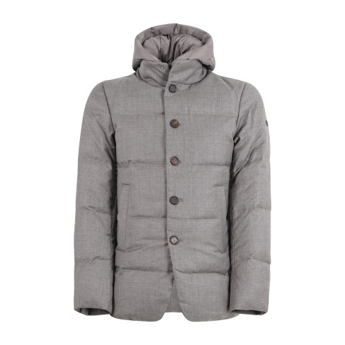 DUNO - Giubbotto marrone in lana tecnica con pettorina e cappuccio staccabili