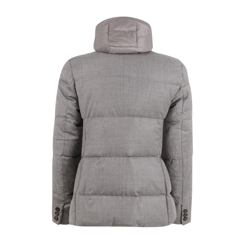 DUNO - Giubbotto marrone in lana tecnica con pettorina e cappuccio staccabili