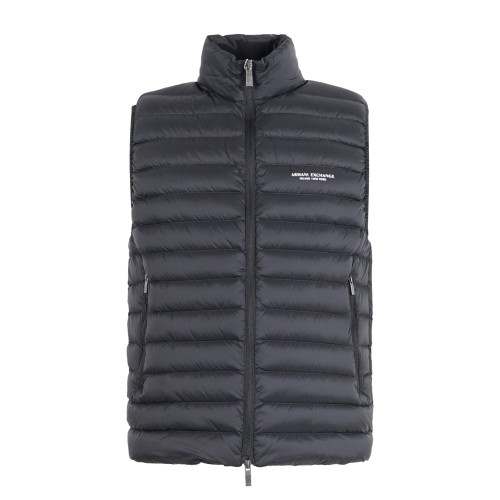 Armani Exchange - Gilet nero con trapuntaturo orizzontale con stampa logo per