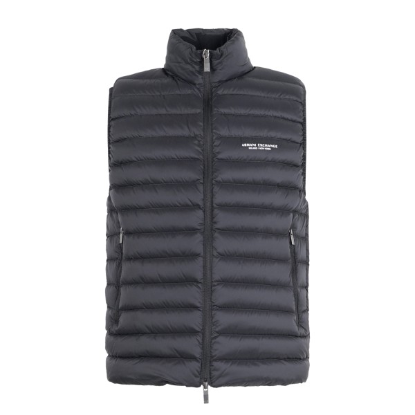 Armani Exchange - Gilet nero con trapuntaturo orizzontale con stampa logo per