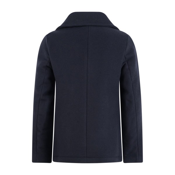 Roy Roger's - Cappotto corto blu doppiopetto in lana con patch logo per uomo |