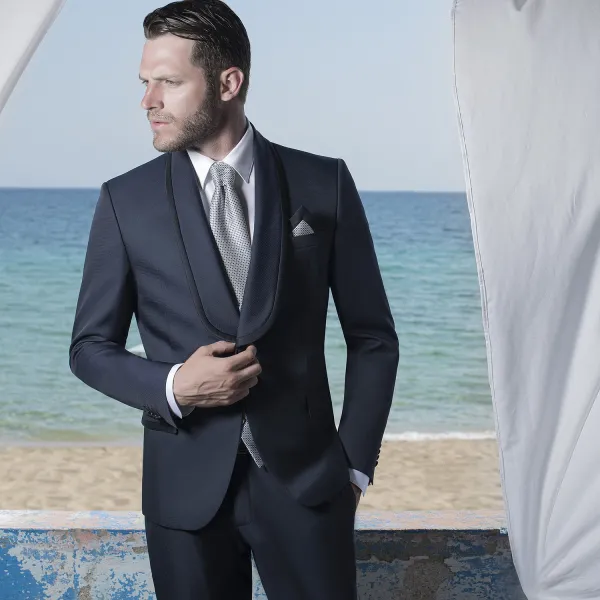 Angelo Toma - Abito smoking rever sciallato blu per uomo | 