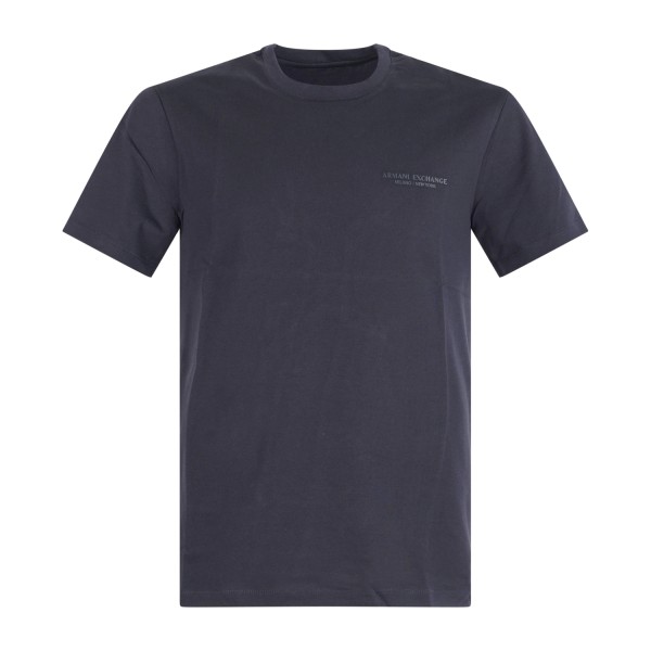 Armani Exchange - T-shirt blu in jersey di cotone con logo sul petto per uomo |