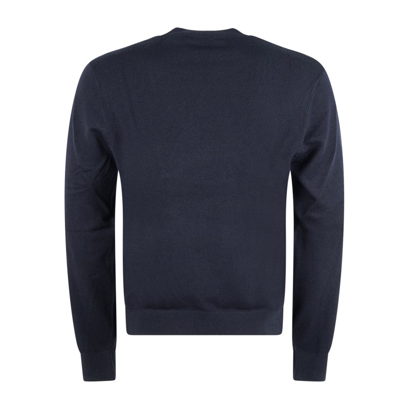 Armani Exchange - Maglione blu girocollo in un mix di filati con patch logo per