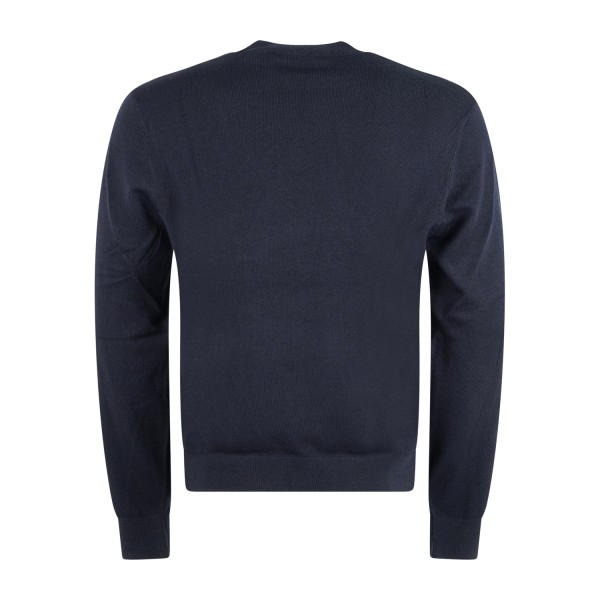 Armani Exchange - Maglione blu girocollo in un mix di filati con patch logo per