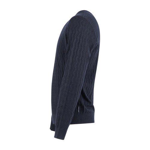 Armani Exchange - Maglione blu girocollo con lavorazione a texture ondulata per 2