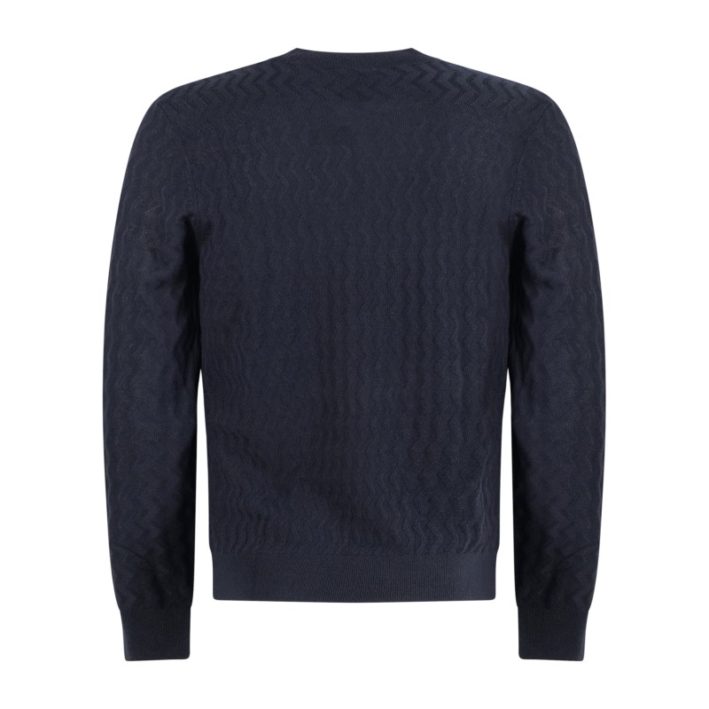 Armani Exchange - Maglione blu girocollo con lavorazione a texture ondulata per