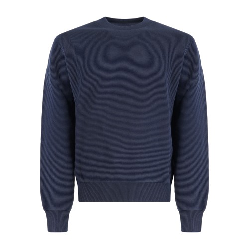 Armani Exchange - Maglione blu con lavorazione a micro costine orizzontali per