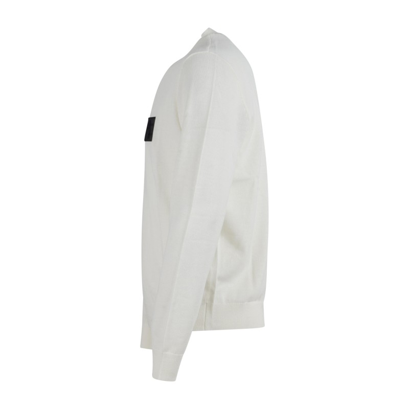 Armani Exchange - Maglione bianco girocolloin in un mix di filati con patch