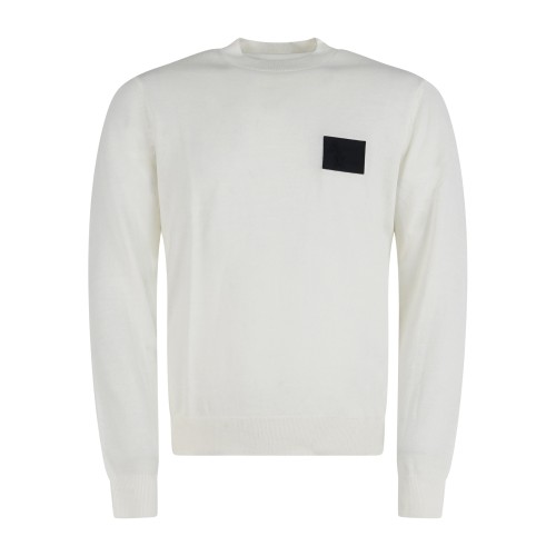 Armani Exchange - Maglione bianco girocolloin in un mix di filati con patch