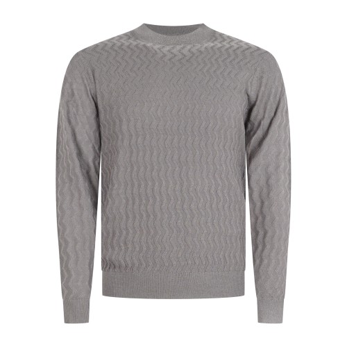Armani Exchange - Maglione beige girocollo con lavorazione a texture ondulata