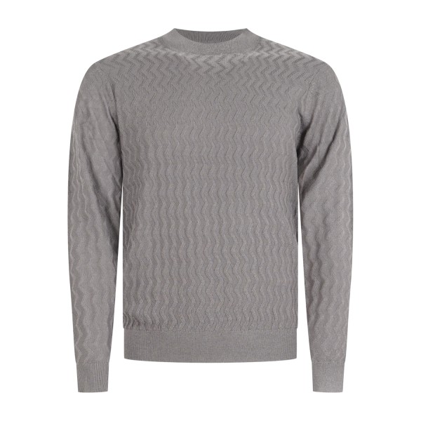 Armani Exchange - Maglione beige girocollo con lavorazione a texture ondulata